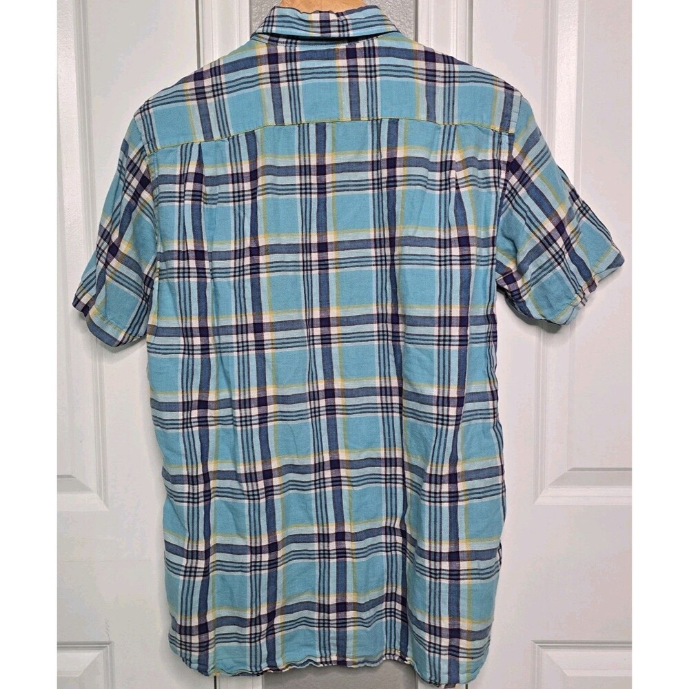 Uniqlo Shirt Mens Medium Blue Plaid Cotton Button Up Classic Short Sleeve - Picture 3 of 4